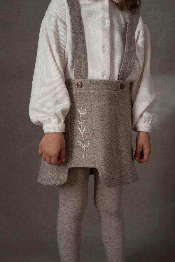 Popelin Woollen Skirt Embroidery with Straps 刺繡吊帶裙 - Sand 