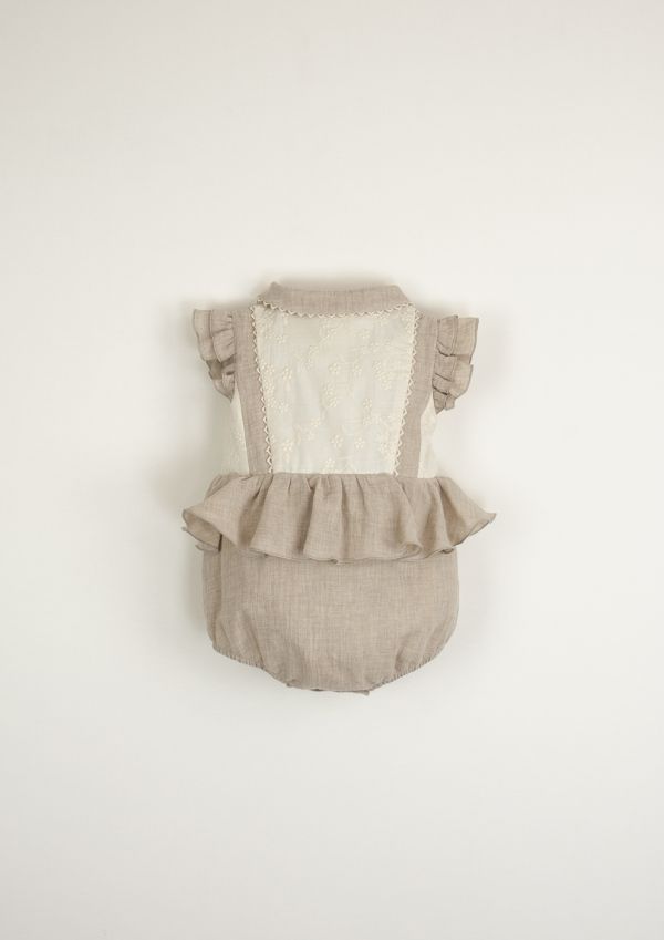 Popelin Organic Romper Suit with Collar 連身裙 - Sand 