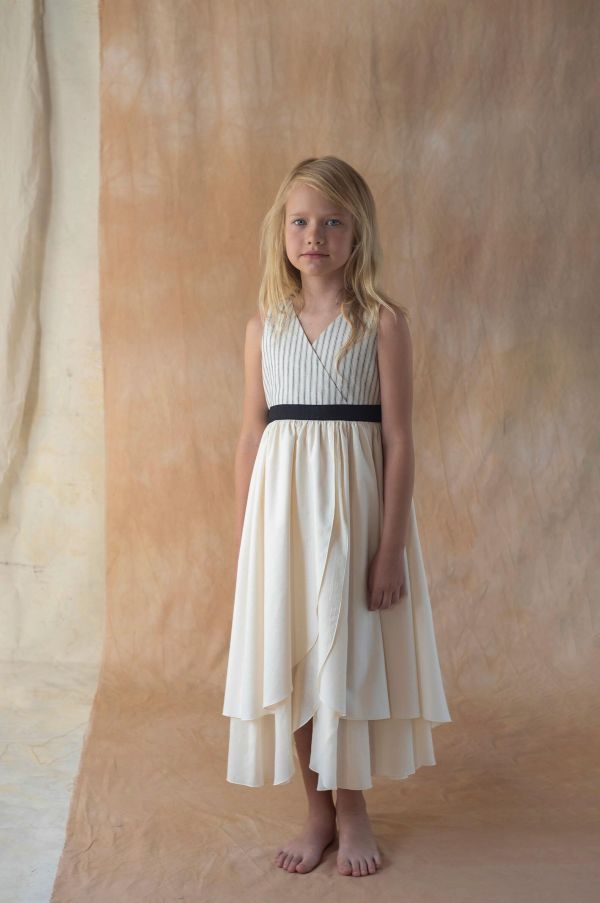 Popelin Black Striped Midi Dress with Crossover Front 層次背心Midi洋裝 