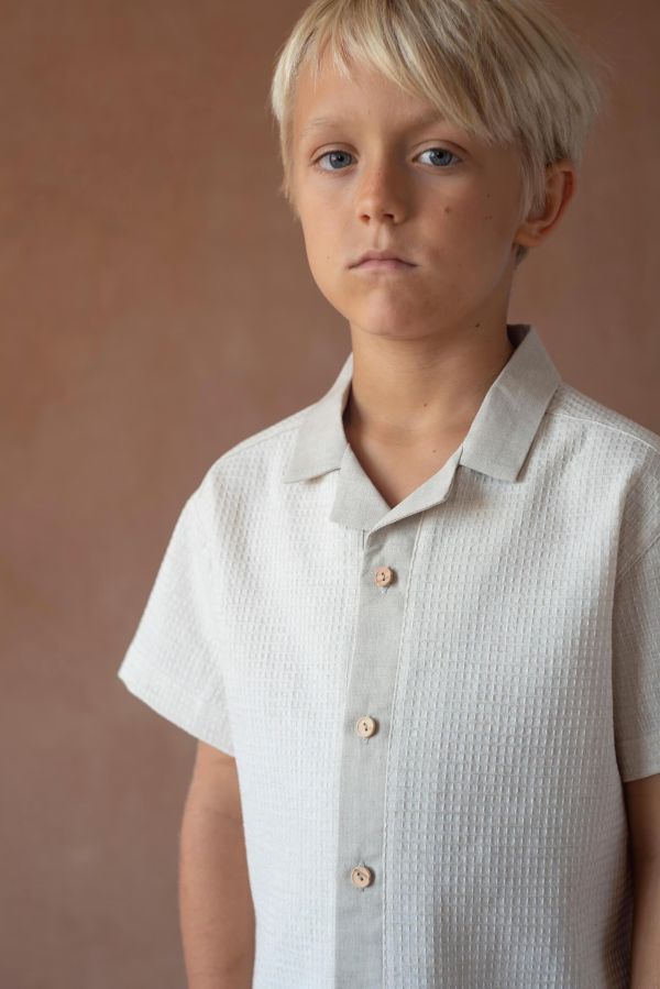 Popelin Sand Waffle Fabric Shirt with Lapel Collar 華夫格設計襯衫 