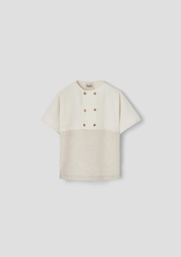 Popelin Sand Waffle Fabric Shirt with Double Breasted Buttons 華夫格短袖襯衫 