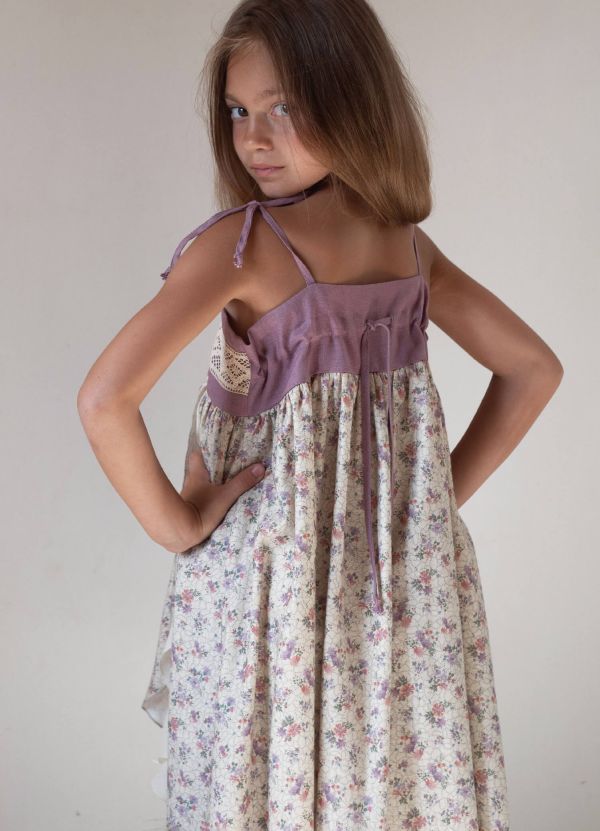 Popelin Double Layer Dress 細肩洋裝 - Mauve floral 