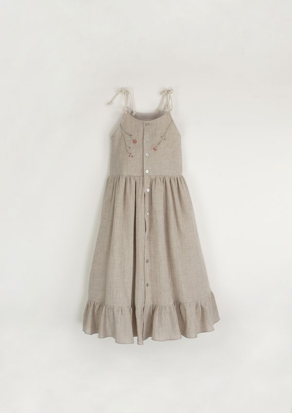 Popelin Organic Dress with Straps 綁帶洋裝 - Sand 