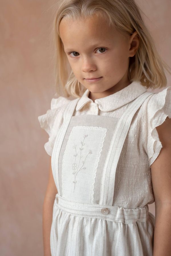 Popelin Silver Lurex Short Skirt with Embroidered Bid 刺繡吊帶裙 