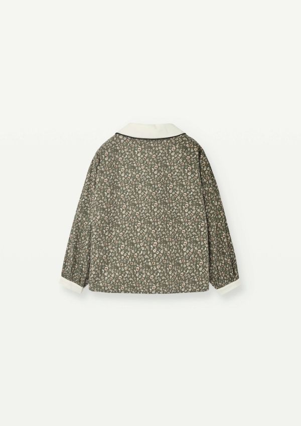 Popelin Shirt With Baby Collar and Puffed Sleeves 橄欖綠碎花襯衫 - Green Flower Print 