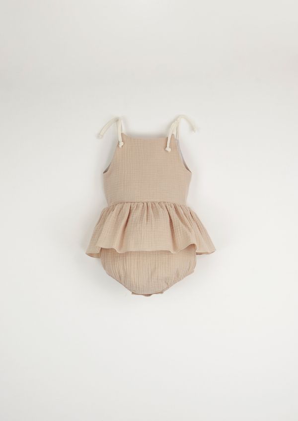 Popelin Organic Romper Suite with Straps 綁帶連身裙 - Pink 