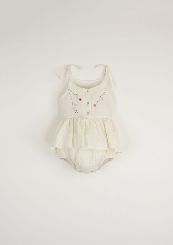 Popelin Organic Romper Suite with Straps 綁帶連身裙 - Off-white 