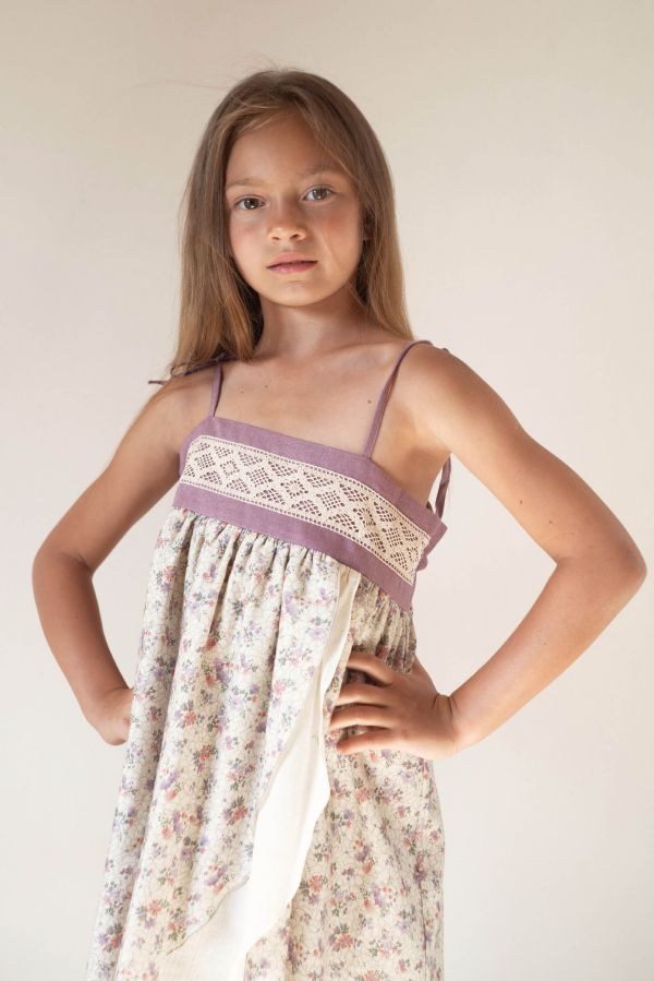 Popelin Double Layer Dress 細肩洋裝 - Mauve floral 