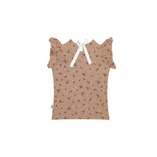 House of Jamie Ruffled Tee - Golden Sesame & Brick Floral 