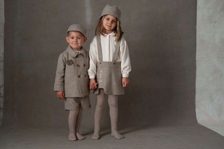 Popelin Woollen Skirt Embroidery with Straps 刺繡吊帶裙 - Sand 