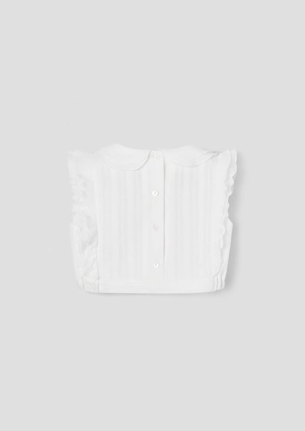 Popelin White Short top with double baby collar 荷葉袖短版上衣 