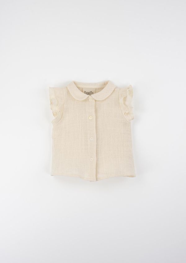 Popelin Off-white Blouse with Baby Collar 荷葉袖襯衫 