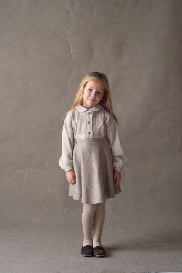 Popelin Short dress with knitted bib 針織背心及膝洋裝 -  Stone 