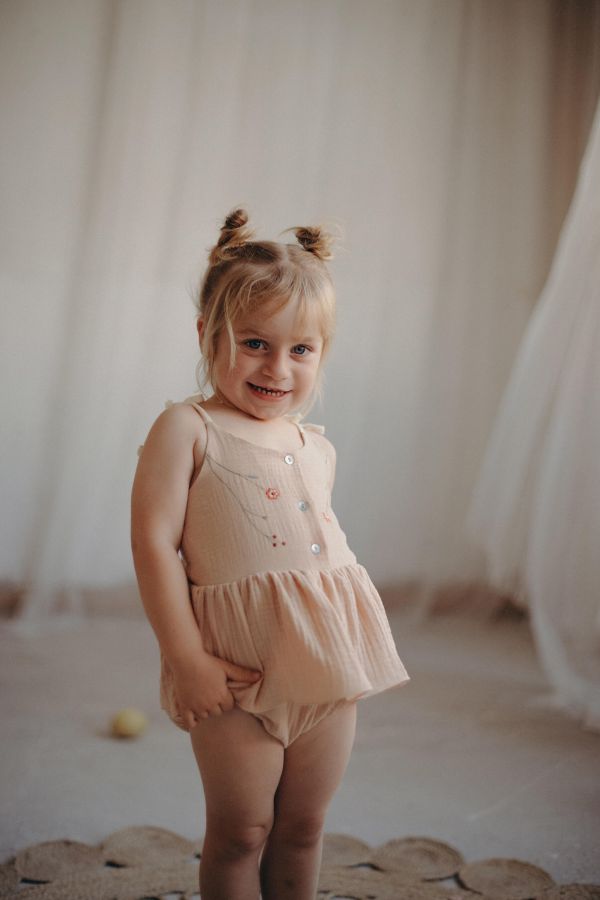 Popelin Organic Romper Suite with Straps 綁帶連身裙 - Pink 