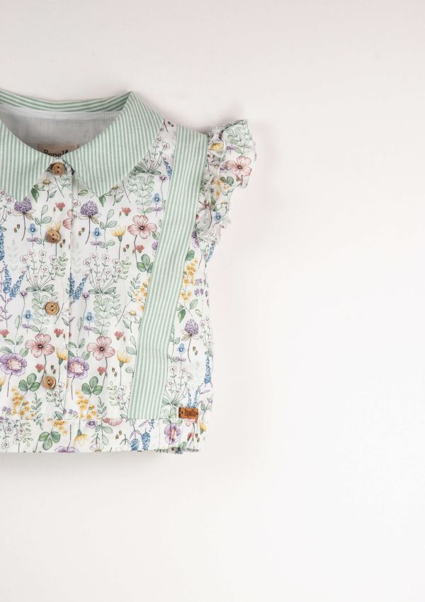 Popelin Green Striped Top 荷葉邊短版上衣 