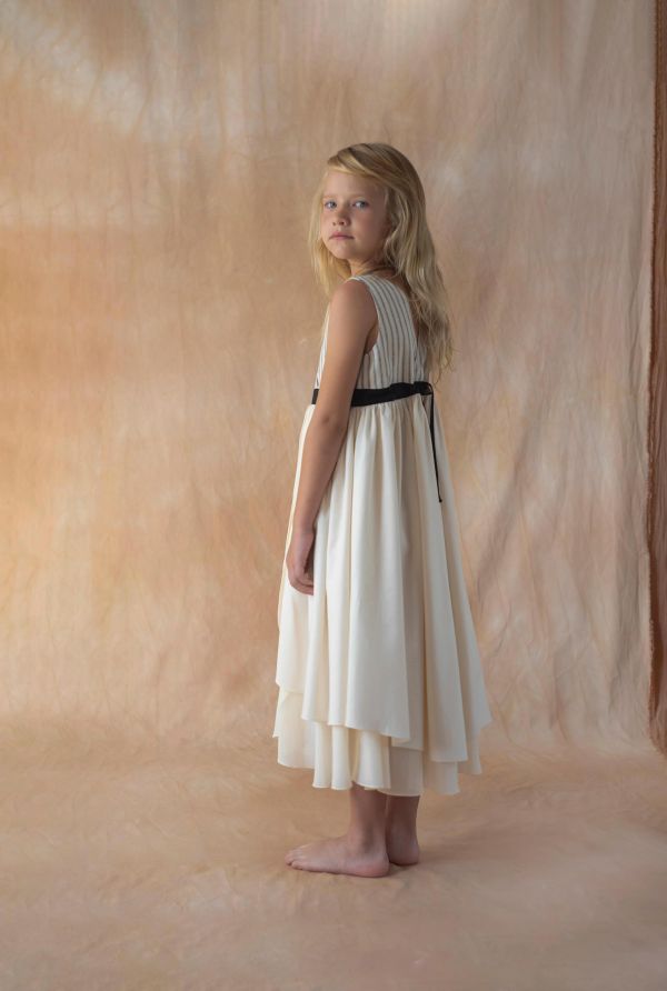 Popelin Black Striped Midi Dress with Crossover Front 層次背心Midi洋裝 