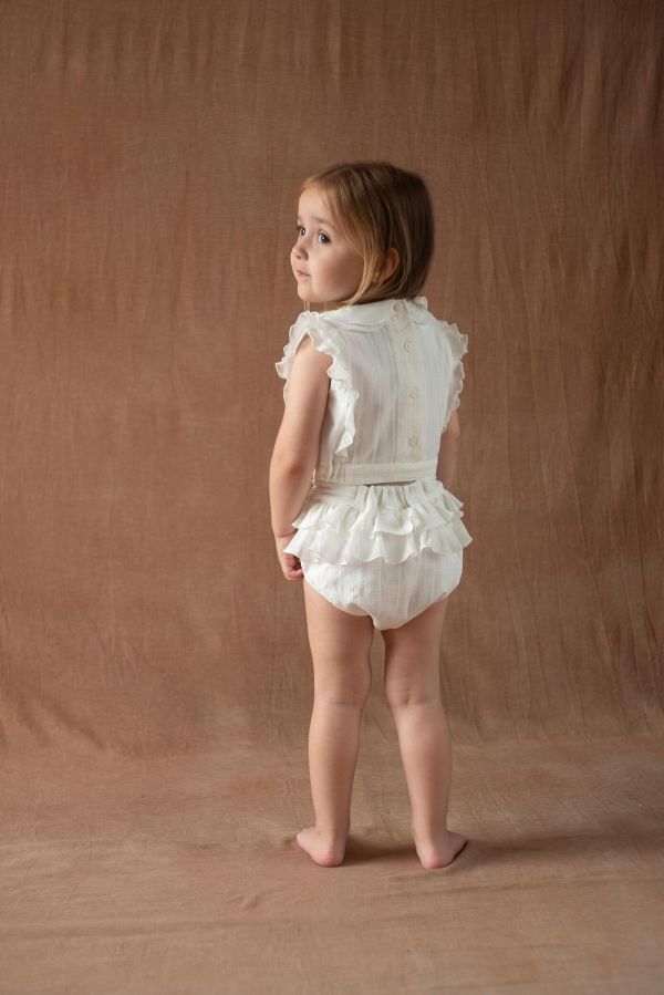 Popelin White Short top with double baby collar 荷葉袖短版上衣 