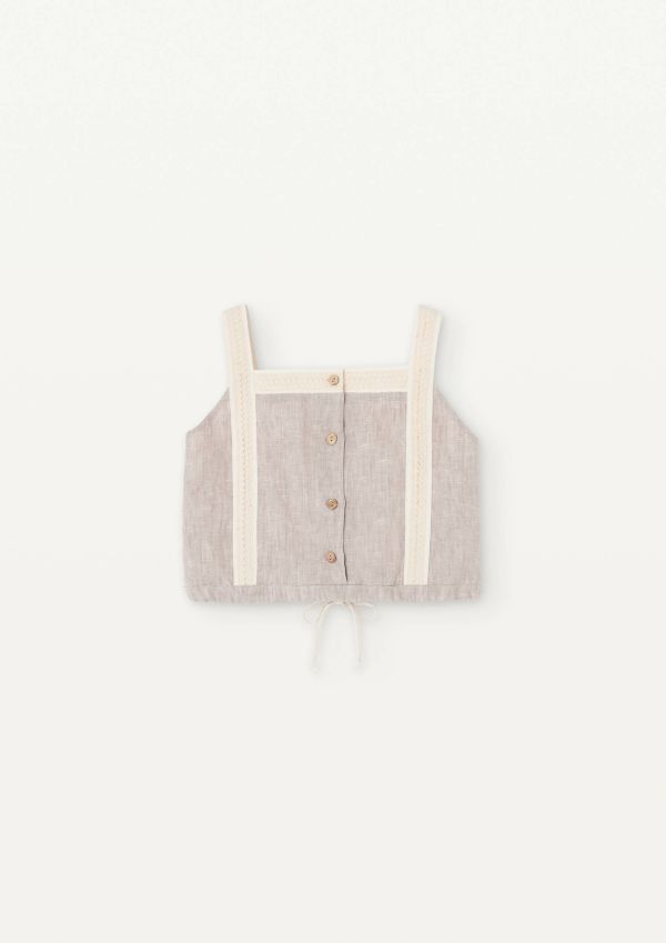 Popelin Linen Top with Straps 棉麻小可愛背心 - Sand 