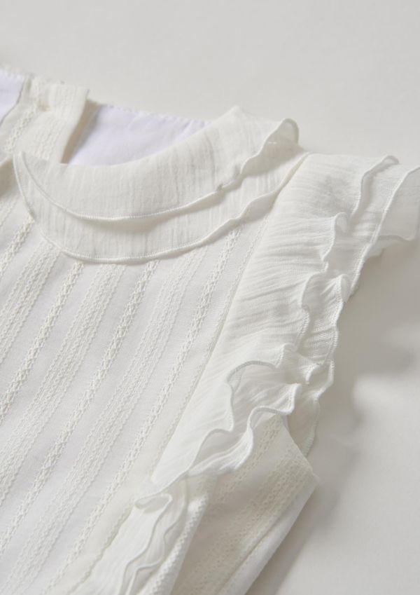 Popelin White Short top with double baby collar 荷葉袖短版上衣 
