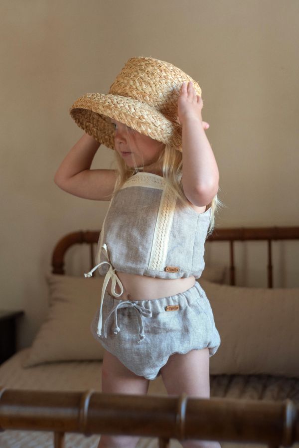 Popelin Linen Top with Straps 棉麻小可愛背心 - Sand 