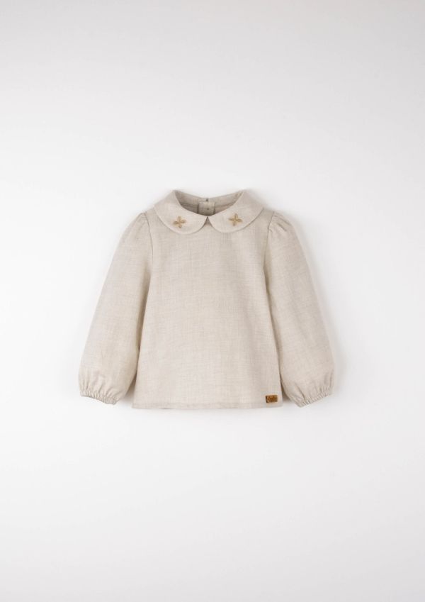 Popelin Shirt with Embroidered Baby Collar 刺繡襯衫 - Sand 