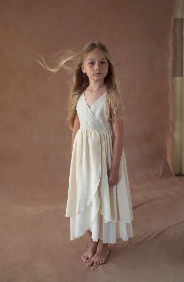 Popelin Gold Lurex Midi Dress with Crossover Front 層次背心Midi洋裝 