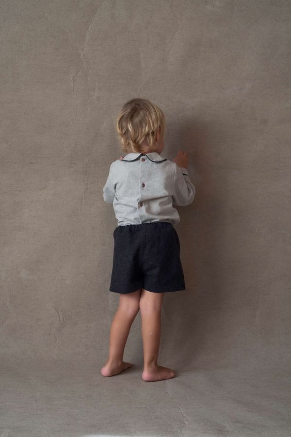 Popelin Panelled Shirt with Baby Collar 滾邊撞色襯衫 - Grey Melange 