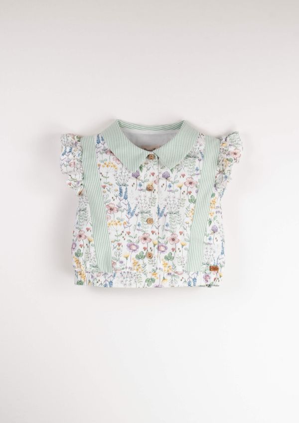 Popelin Green Striped Top 荷葉邊短版上衣 