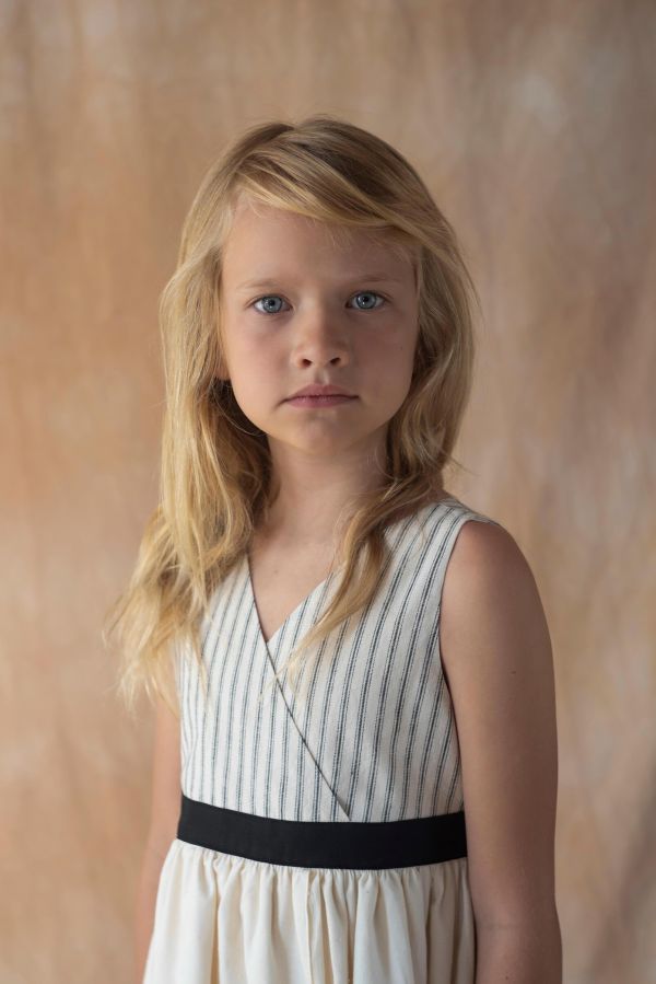 Popelin Black Striped Midi Dress with Crossover Front 層次背心Midi洋裝 