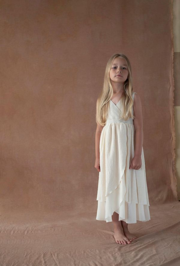 Popelin Gold Lurex Midi Dress with Crossover Front 層次背心Midi洋裝 