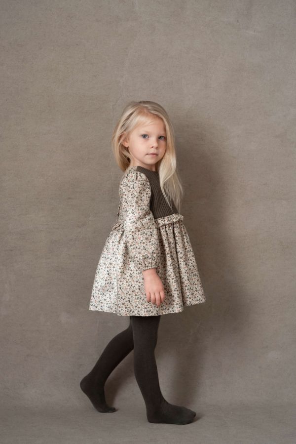 Popelin Dress with Knitted Yoke 針織碎花洋裝 - Floral Print 