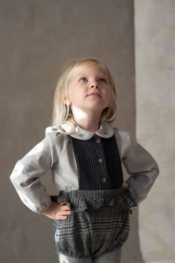 Popelin Shirt with Embroidered Baby Collar 刺繡襯衫 - Grey Melange 
