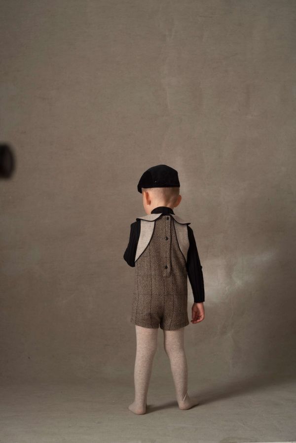 Popelin Herringbone Woollen Dungarees with Baby Collar 羊毛連身衣 - Brown 