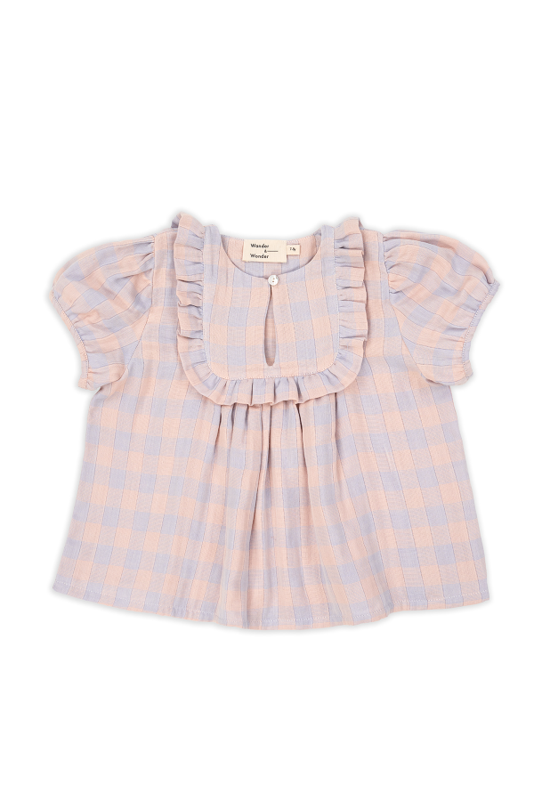 Wander and Wonder Ruffle Blouse 荷葉邊領上衣 - Hydrangea Check 
