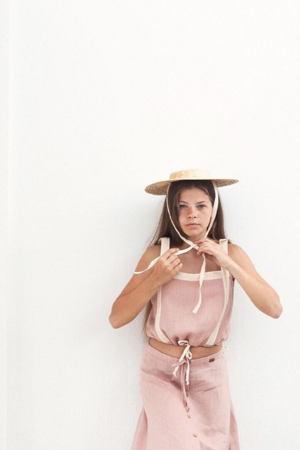 Popelin Linen Top with Straps 棉麻小可愛背心 - Pink 