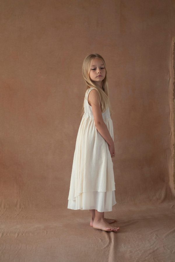 Popelin Gold Lurex Midi Dress with Crossover Front 層次背心Midi洋裝 