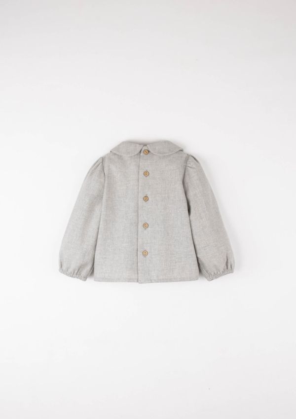 Popelin Shirt with Embroidered Baby Collar 刺繡襯衫 - Grey Melange 