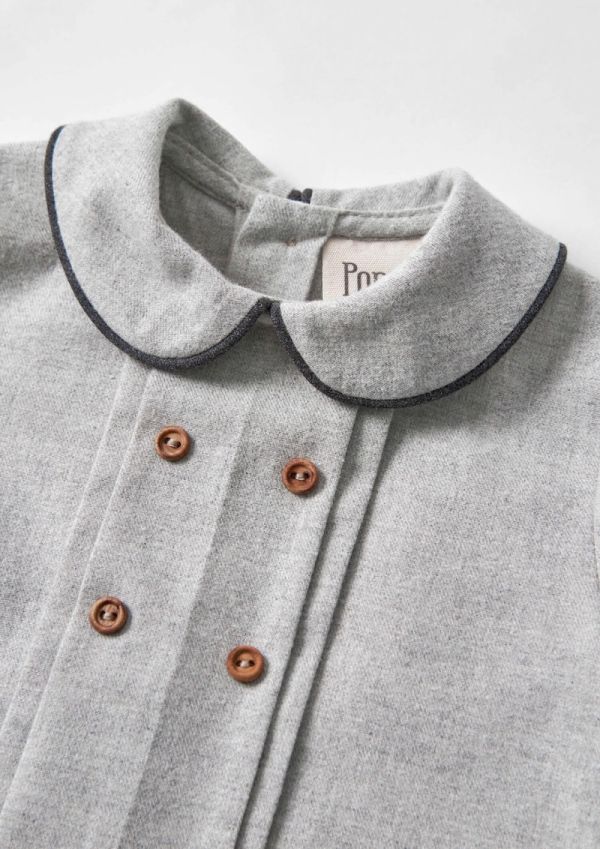 Popelin Panelled Shirt with Baby Collar 滾邊撞色襯衫 - Grey Melange 
