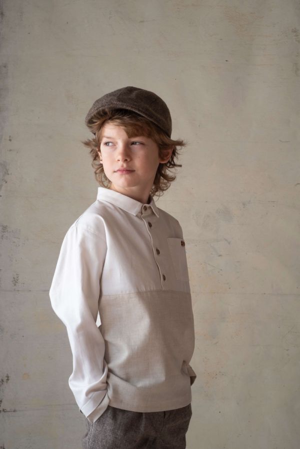 Popelin Contrast Shirt with Collar 拼接撞色襯衫 -  Off-white 