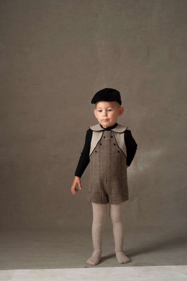 Popelin Herringbone Woollen Dungarees with Baby Collar 羊毛連身衣 - Brown 