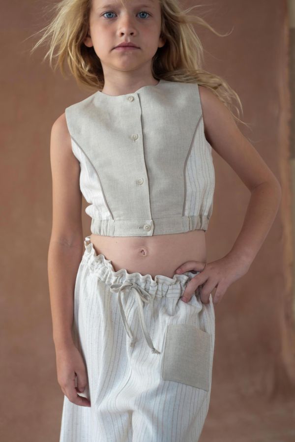 Popelin Silver lurex top with side panels 無袖短版上衣 