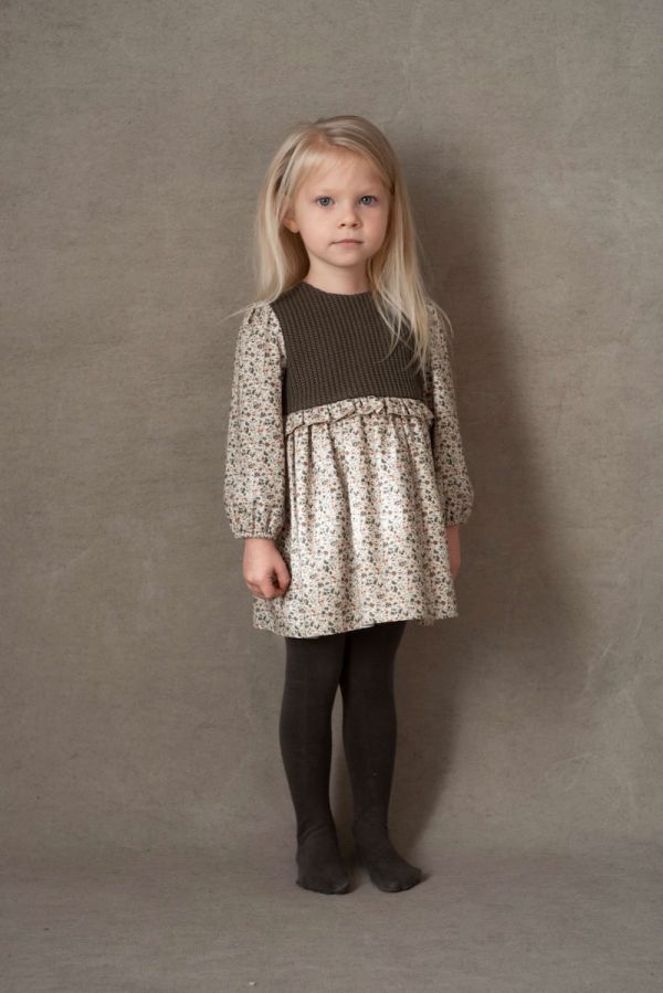 Popelin Dress with Knitted Yoke 針織碎花洋裝 - Floral Print 