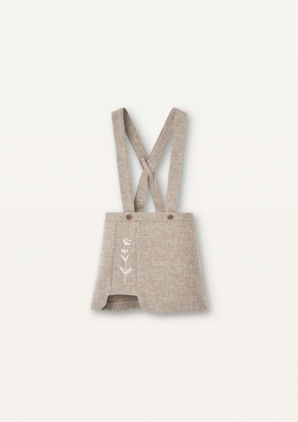 Popelin Woollen Skirt Embroidery with Straps 刺繡吊帶裙 - Sand 