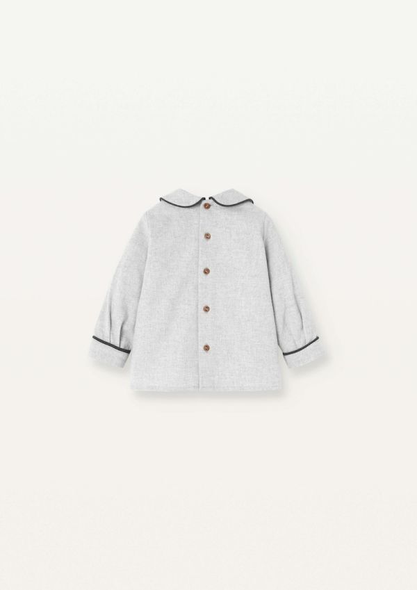 Popelin Panelled Shirt with Baby Collar 滾邊撞色襯衫 - Grey Melange 