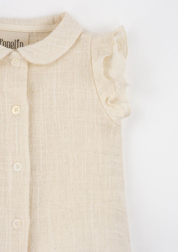 Popelin Off-white Blouse with Baby Collar 荷葉袖襯衫 