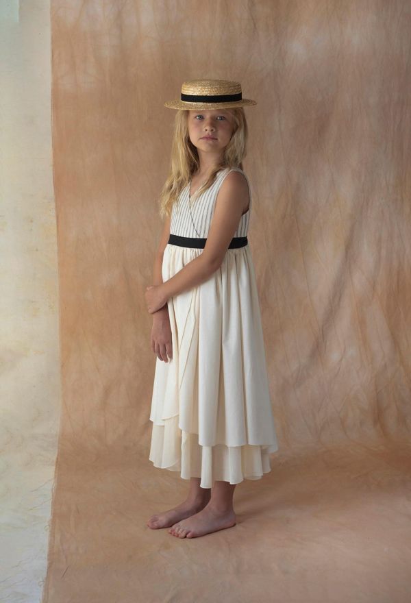 Popelin Black Striped Midi Dress with Crossover Front 層次背心Midi洋裝 