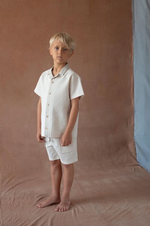 Popelin Sand Waffle Fabric Shirt with Lapel Collar 華夫格設計襯衫 