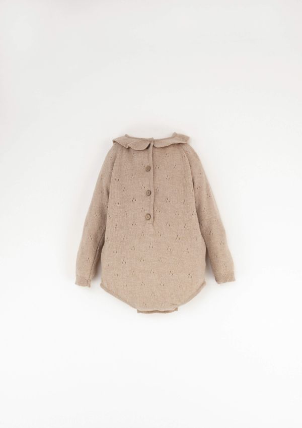 Popelin Knitted Romper Suit with Frilled Collar 羊毛連身衣 - Beige 