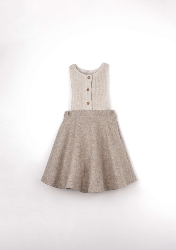 Popelin Short dress with knitted bib 針織背心及膝洋裝 -  Stone 