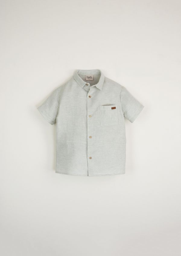 Popelin Organic Shirt with Collar and Pocket 短袖襯衫 - Aqua Marine 